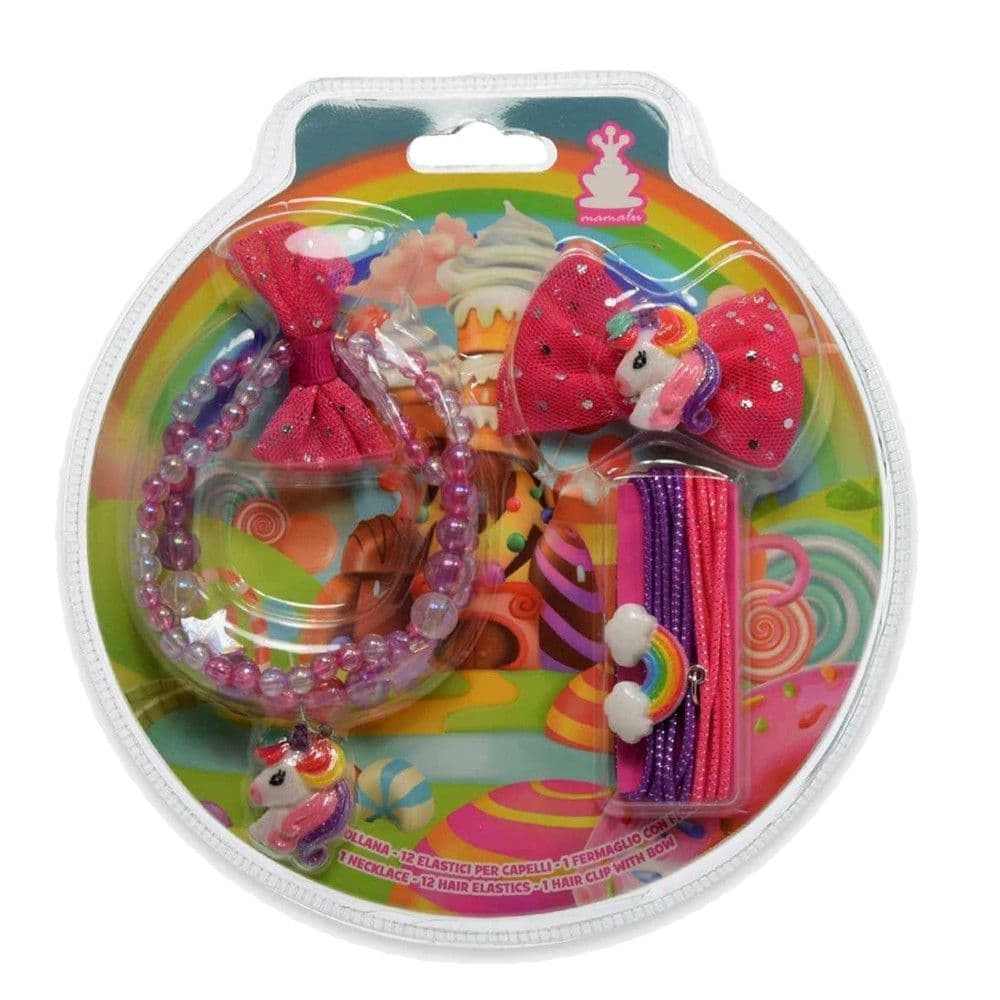 Set aksesorë flokësh + varëse, Unicorn, rozë, 3 pjesë, 1 pako
