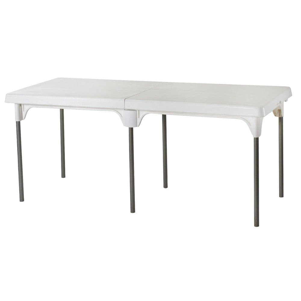 Tavoline e paloshme, kembe alumini, e bardhe, 180x75x73 cm, polipropilen, 1 cope