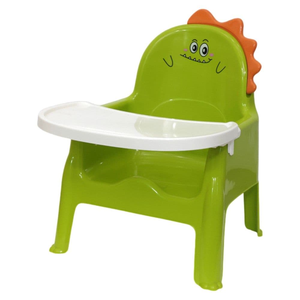 Karrige për fëmijë me tabaka ushqimi, plastike, 50x36x25 cm, jeshile, 1 copë