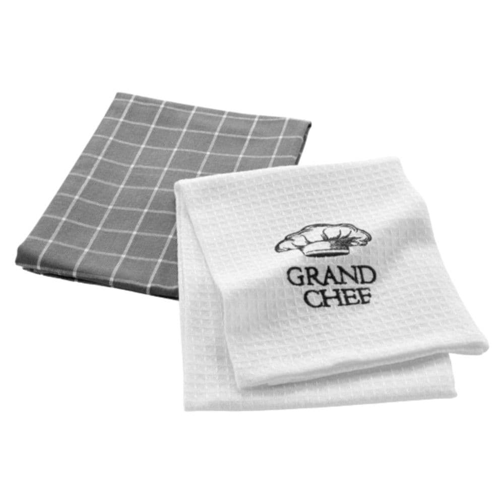 Peshqir kuzhine, Grand Chef, 50x70 cm, gri/ e bardhë, pambuk, 2 copë, 1 pako
