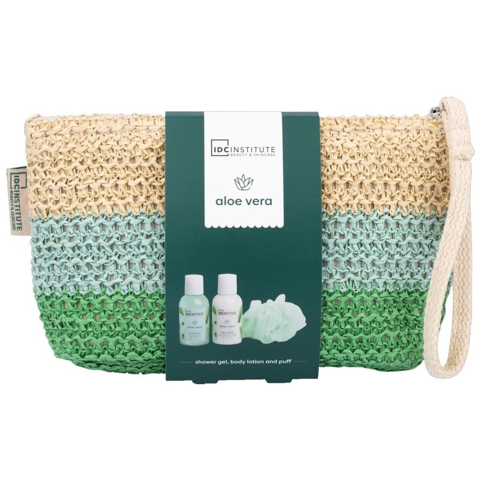 Set dushi me cantë, IDC Institute, Aloe Vera, jeshile, 100ml shower gel, 100ml body lotion, bath puff, 1 pako