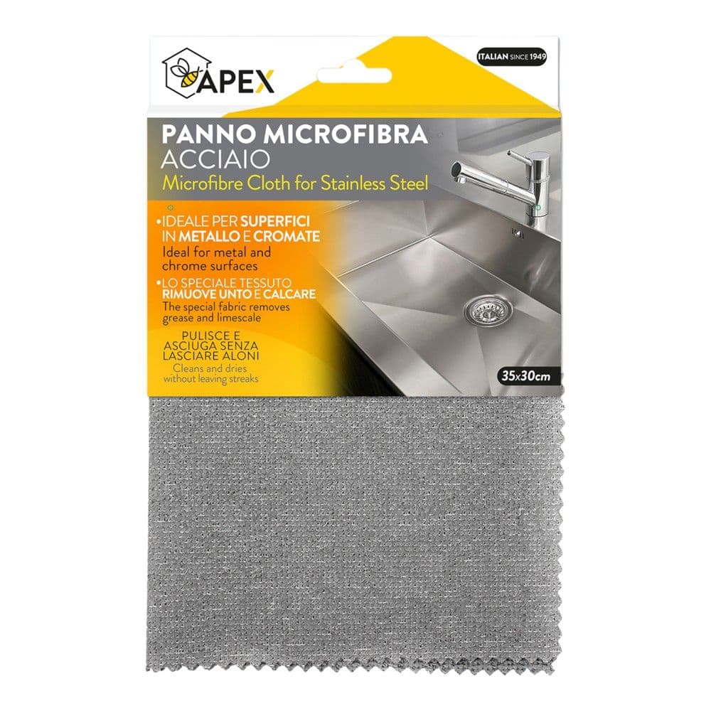 Pecete pastrimi per inoks, Apex, sfungjer mikrofiber, 35x30 cm, gri, 1 cope