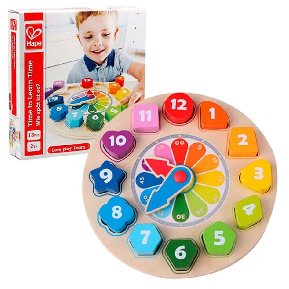 Lodër për fëmijë, Hape, Time to learn time, druri, 26x26x4 cm, mikse, +24 muajsh, 1 copë