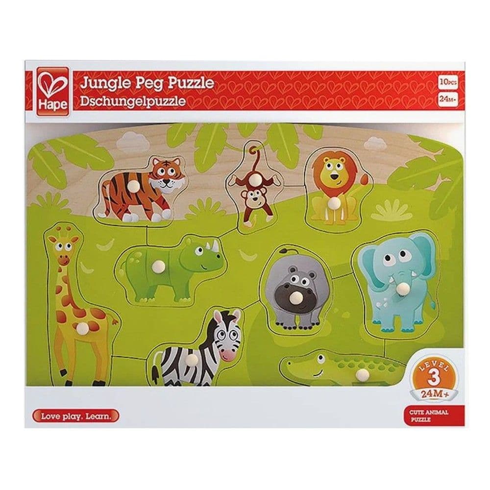 Lodër për fëmijë, Hape, Jungle peg puzzle, druri, mikse, +24 muajsh, 1 copë