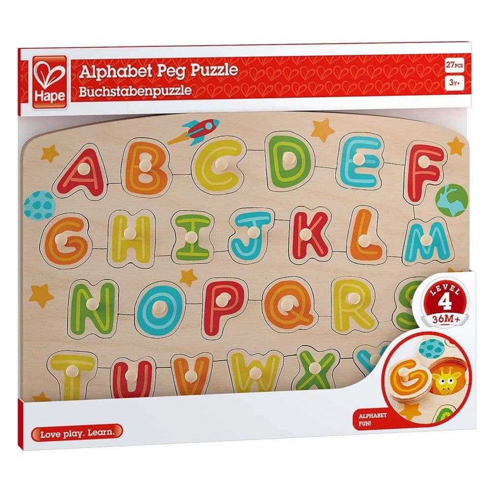 Lodër për fëmijë, Hape, Alphabet peg puzzle, druri, mikse, +3 vjec, 1 copë