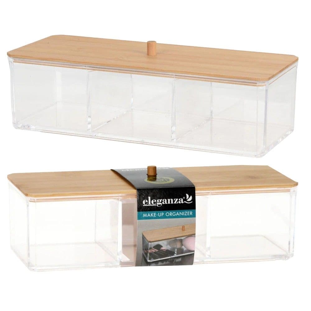 Kuti organizuese me ndarje, Eleganza, plastike/bambu, 23x9,5x6,5 cm, transparente, 1 copë