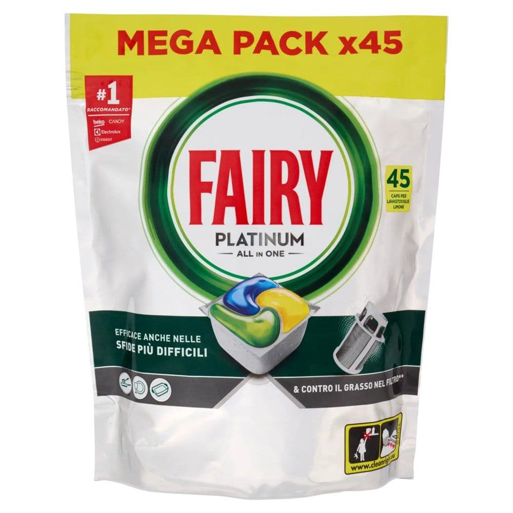 Detergjent kapsulë për lavastovilje, Fairy, Platinum, Limon, All in One, 45 kapsula, 1 copë