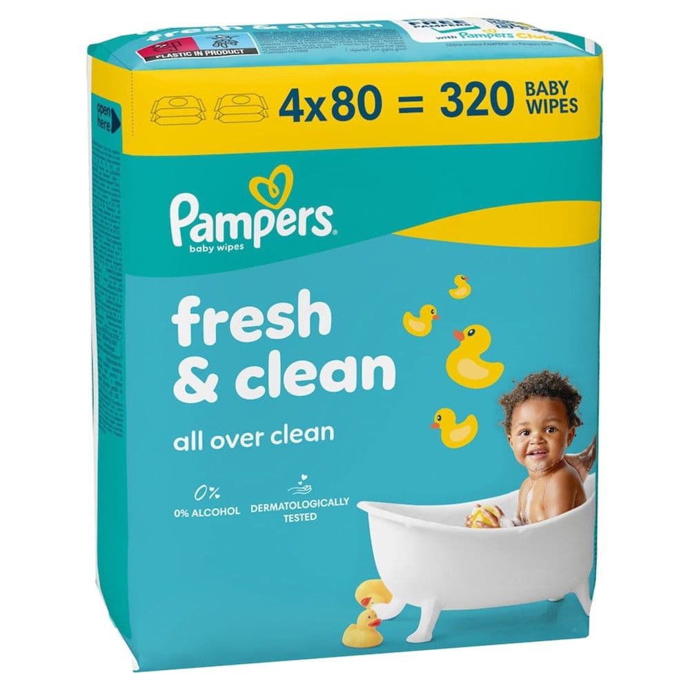 Letra të lagura për bebe, Pampers, Fresh Clean, 4x80 fije, XXL pack, 1 pako
