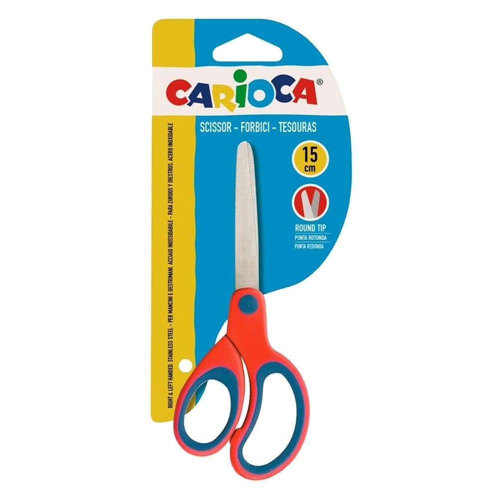 Gërshërë për fëmijë, Carioca, inoks, plastikë dhe gomë, 15 cm, e kuqe dhe blu, 1 copë