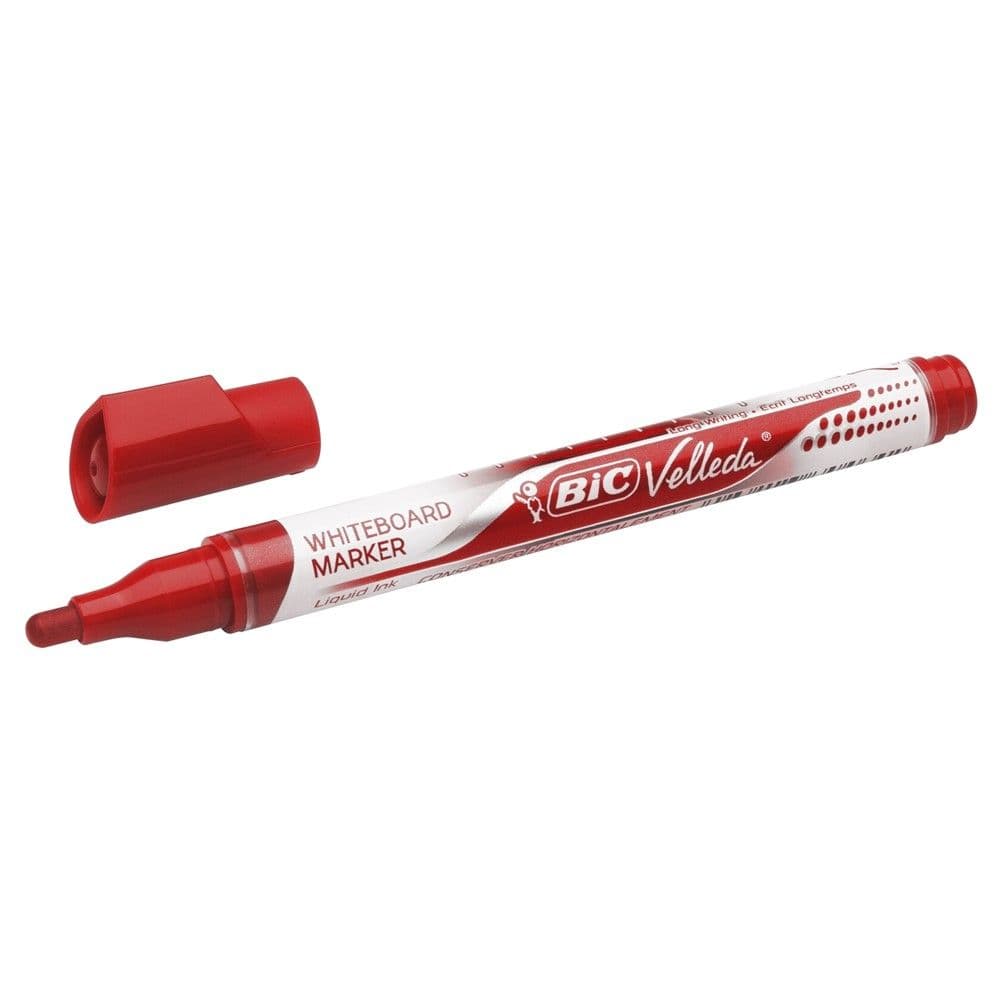 Marker për tabelë të bardhë, Velleda, Bic, plastikë, 14x1.5 cm, e kuqe, 1 copë