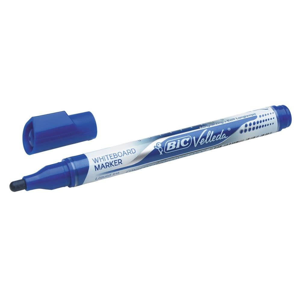 Marker për tabelë të bardhë, Velleda, Bic, plastikë, 14x1.5 cm, blu, 1 copë
