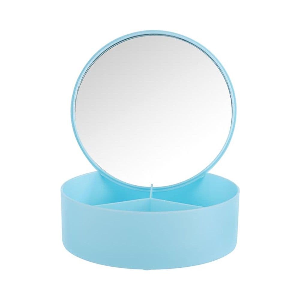 Pasqyrë me mbajtëse kozmetike, Miniso, polipropilen dhe qelq, 15x15x6.5 cm, e kaltër, 1 copë