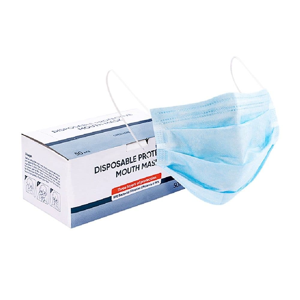 Maskë fytyre njëpërdorimshe, Miniso, polipropilen dhe filtër, 9.5x17 cm, e kaltër, 50 copë
