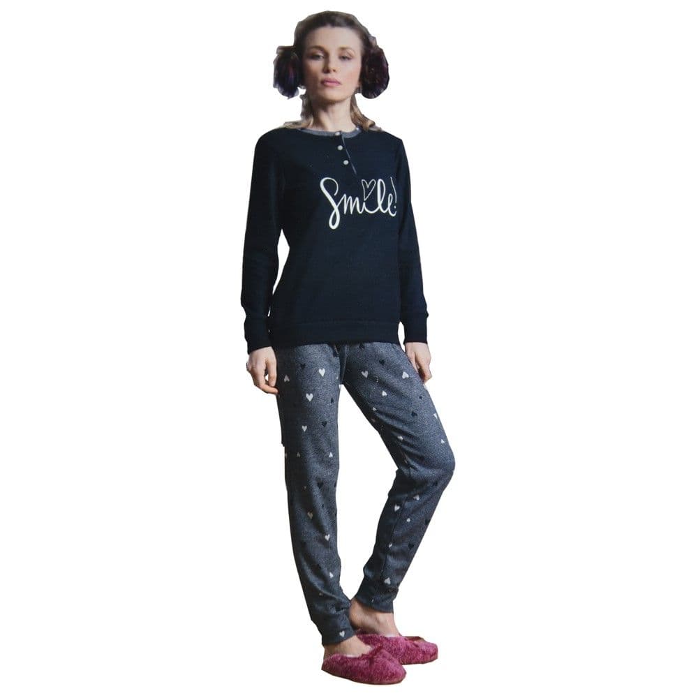 Pizhama për femra, Jacquard, Nottingham, poliestër dhe pambuk, M/3, blu, 1 palë