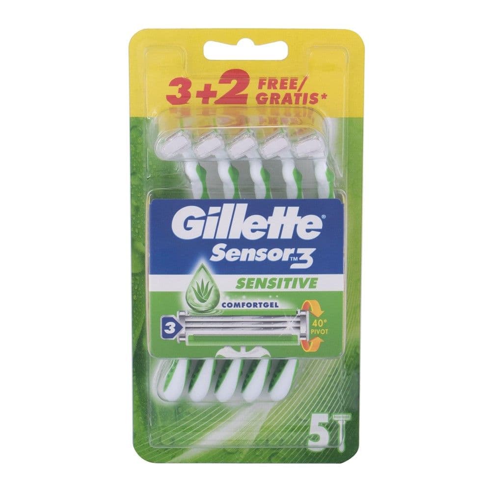 Brisk rroje njëpërdorimësh për meshkuj Sensor 3, Gillette, plastikë dhe inoks, 19.5x10.5x3.5 cm, e gjelbër, 5 copë