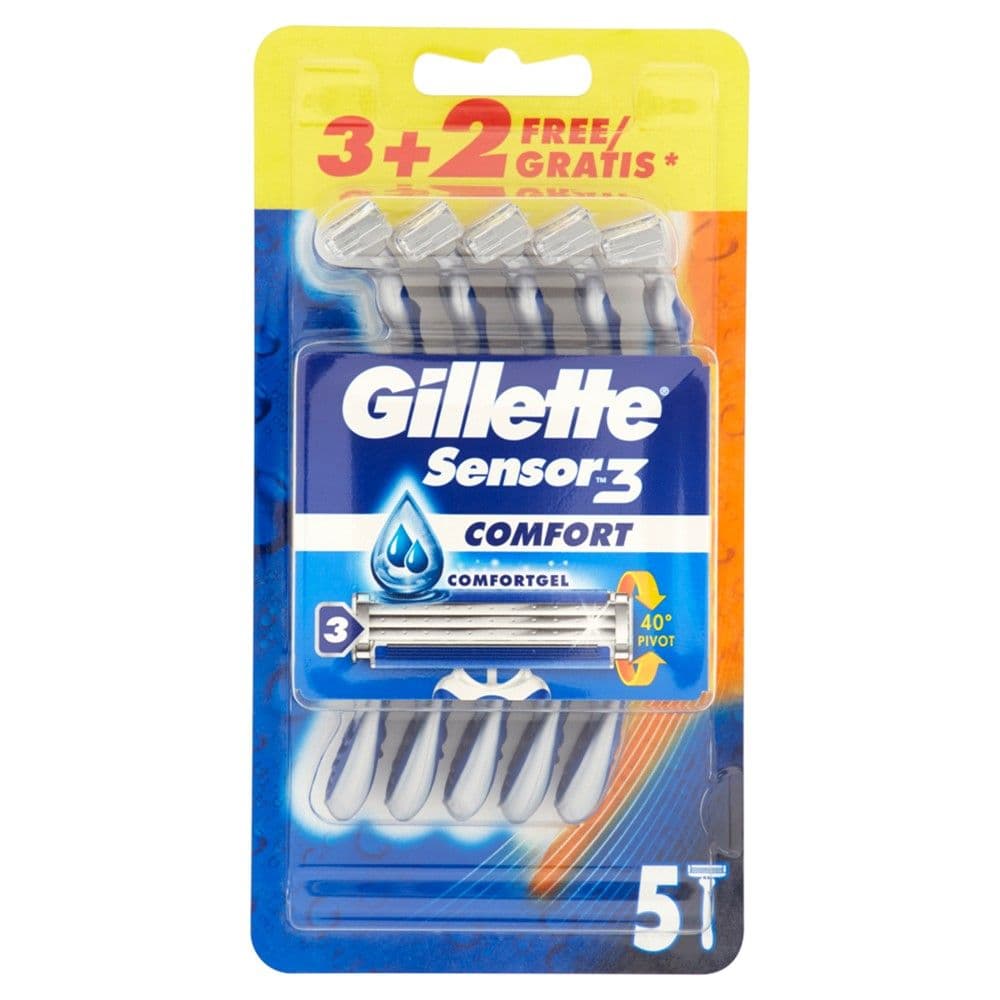 Brisk rroje njëpërdorimësh për meshkuj Sensor 3, Gillette, plastikë dhe inoks, 19.5x10.5x3.5 cm, gri, 5 copë