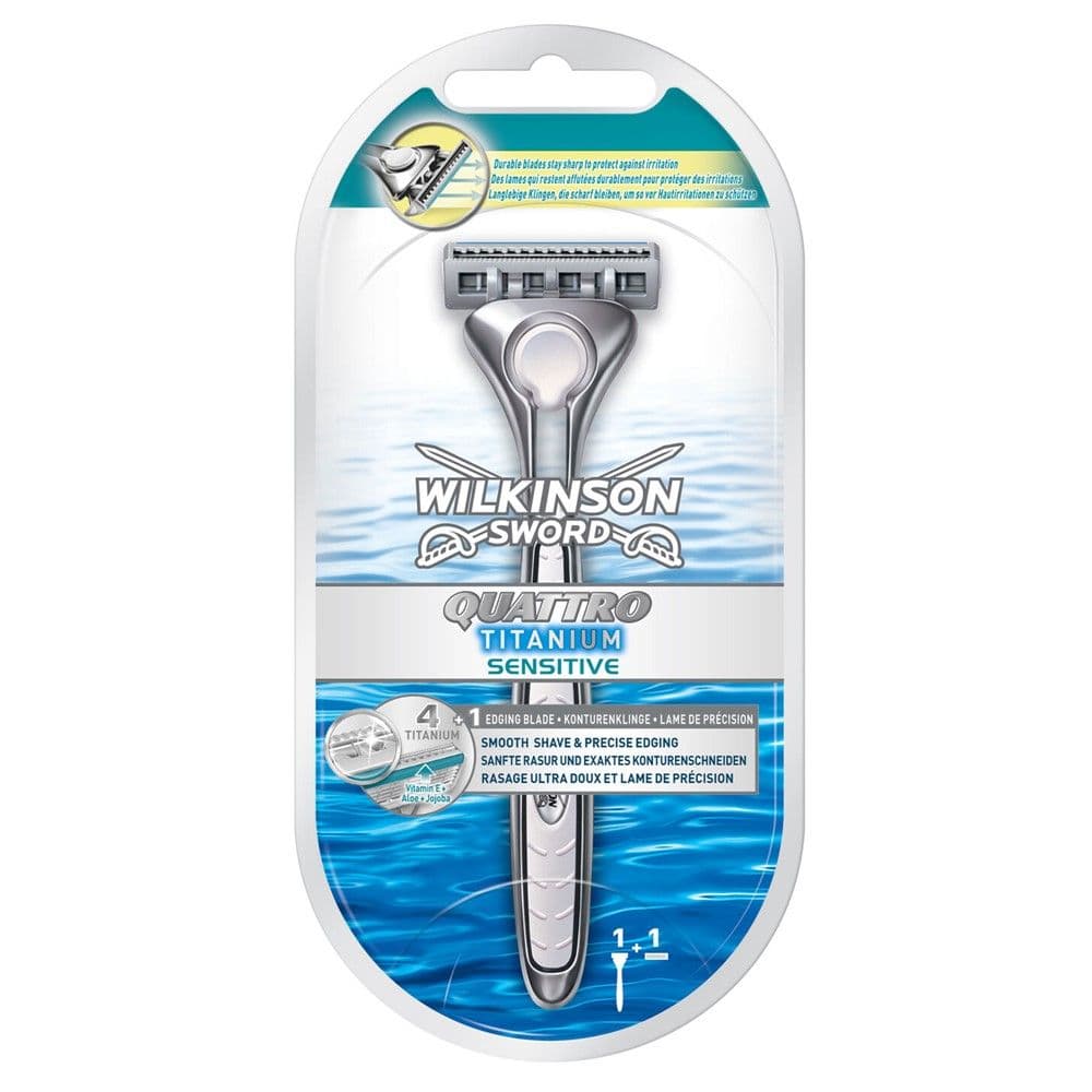 Brisk rroje për meshkuj Quattro Titanium, Wilkinson Sword, plastikë dhe inoks, 20x10 cm, gri, 1 copë