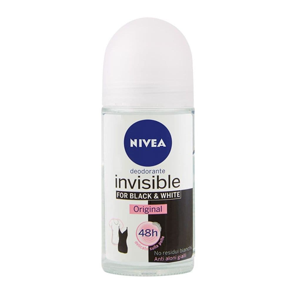 Antidjersë roll-on për femra Black&White, Nivea, plastikë dhe qelq, 50 ml, rozë, e bardhë dhe e zezë, 1 copë