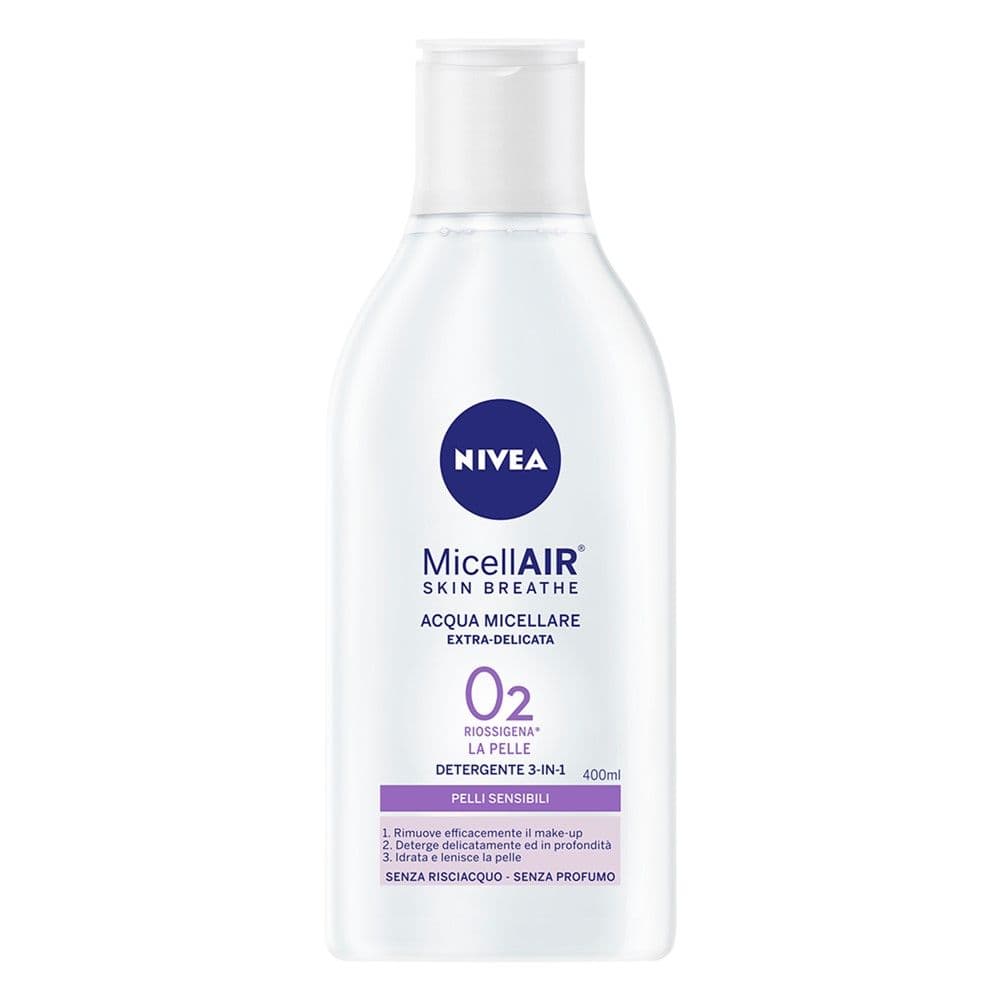 Ujë mineral 3 në 1 për pastrimin e makeup-it, Extra Delicate, Nivea, plastikë, 400 ml, transparente dhe lejla, 1 copë