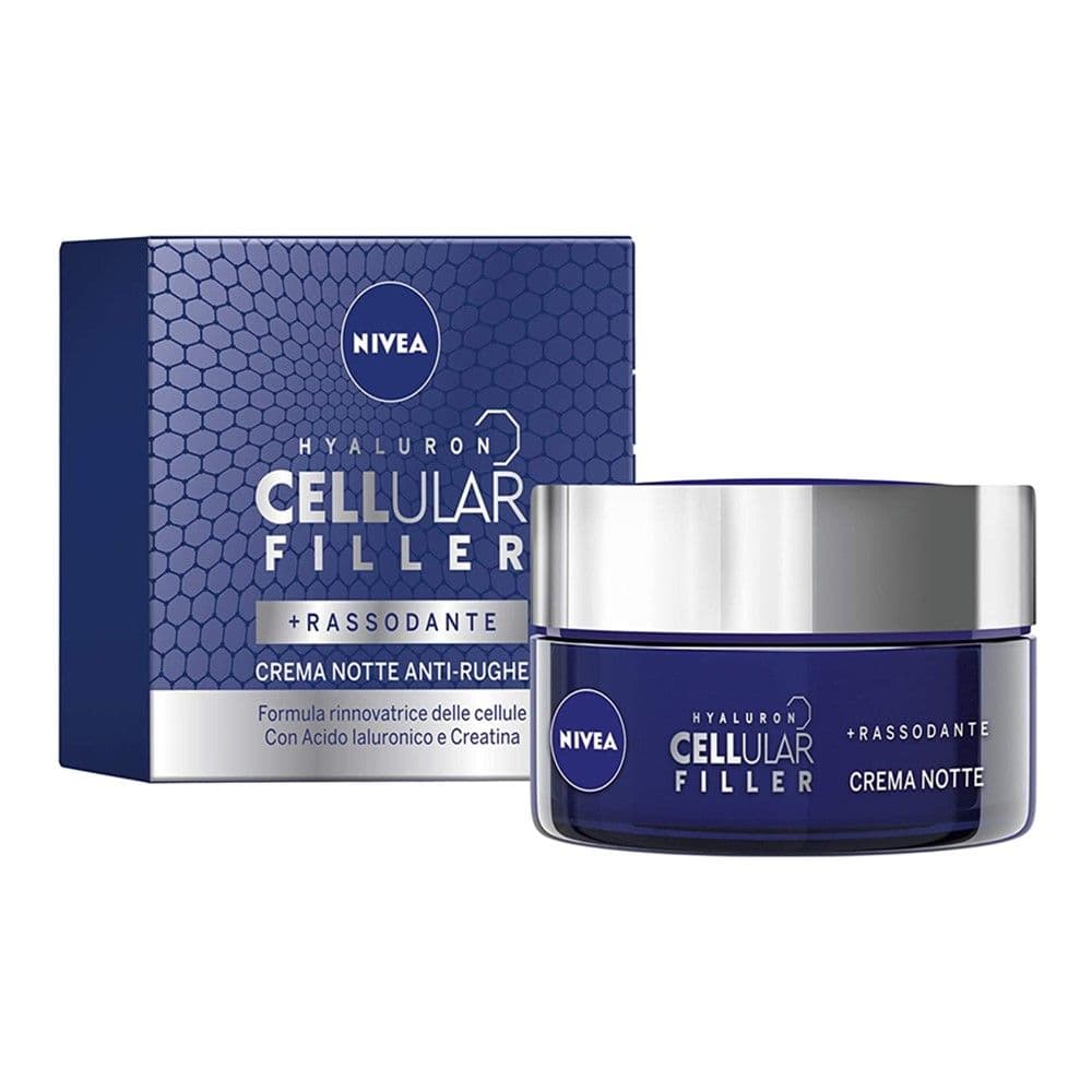 Krem anti-rrudhë për trajtimin e fytyrës gjatë natës, Hyaluron Cellular Filler, Nivea, plastikë dhe qelq, 50 ml, blu, 1 copë