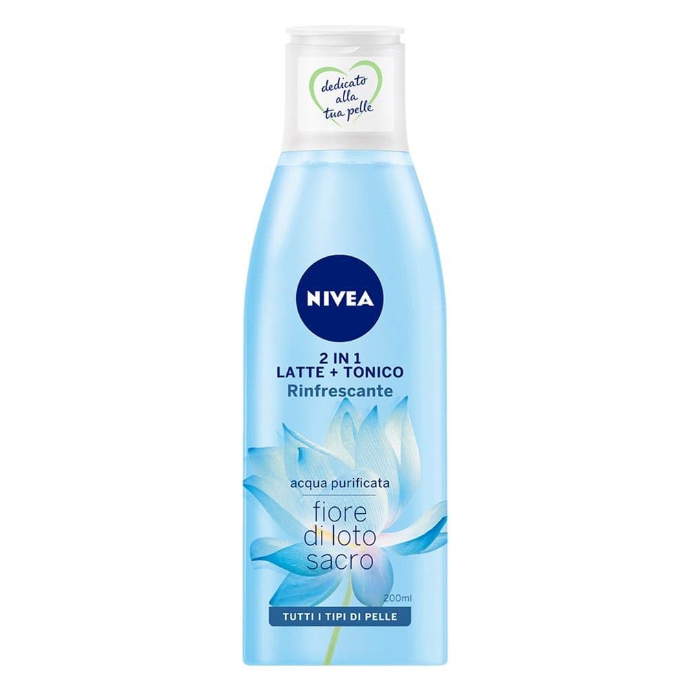 Qumësht pastrues dhe tonik freskues për fytyrën 2 në 1, Purifying Water, Nivea, plastikë, 200 ml, e kaltër, 1 copë
