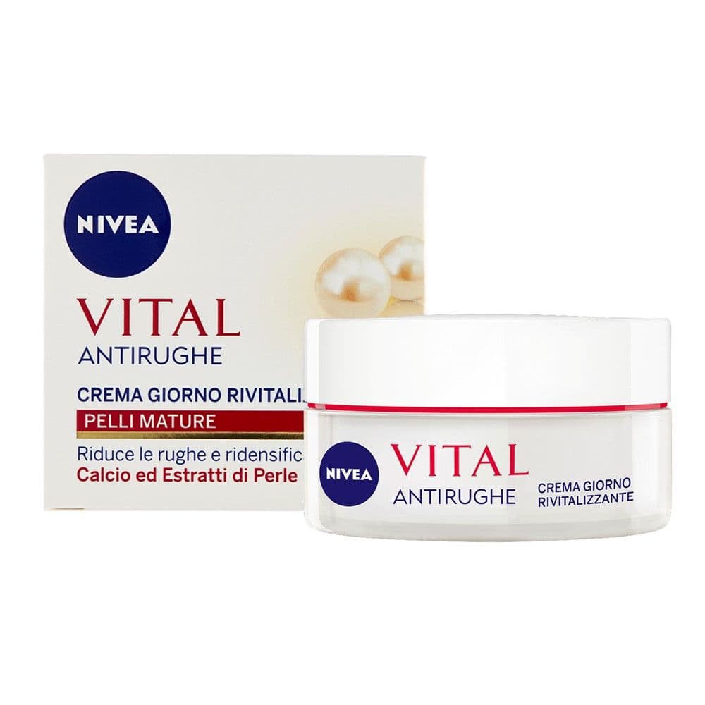 Krem anti-rrudhë rigjenerues për trajtimin e fytyrës gjatë ditës, Vital, Nivea, plastikë dhe qelq, 50 ml, e kuqe dhe e bardhë, 1 copë