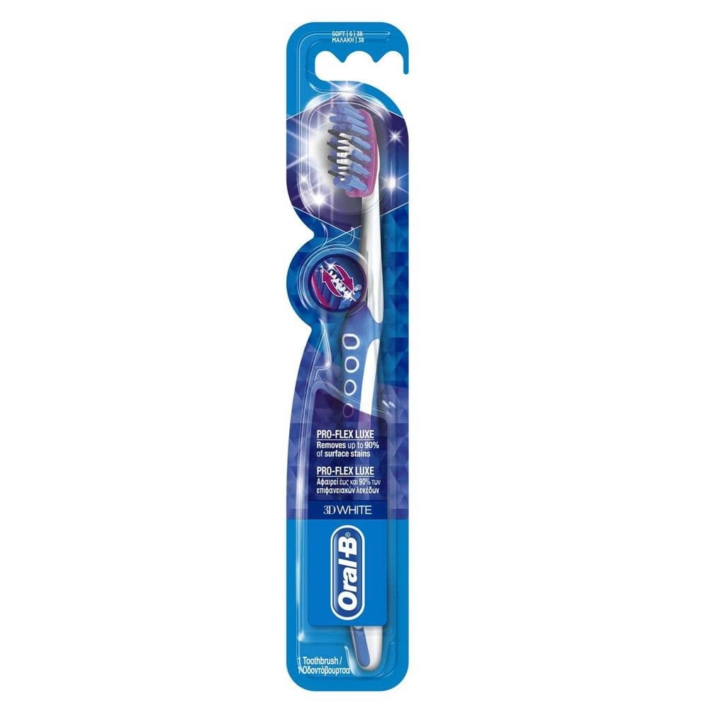 Furçë dhëmbësh me fije fleksibël dhe efekt zbardhues, 3D Luxe Pro-Flex, Oral-B, plastikë, 22x5 cm, blu, 1 copë