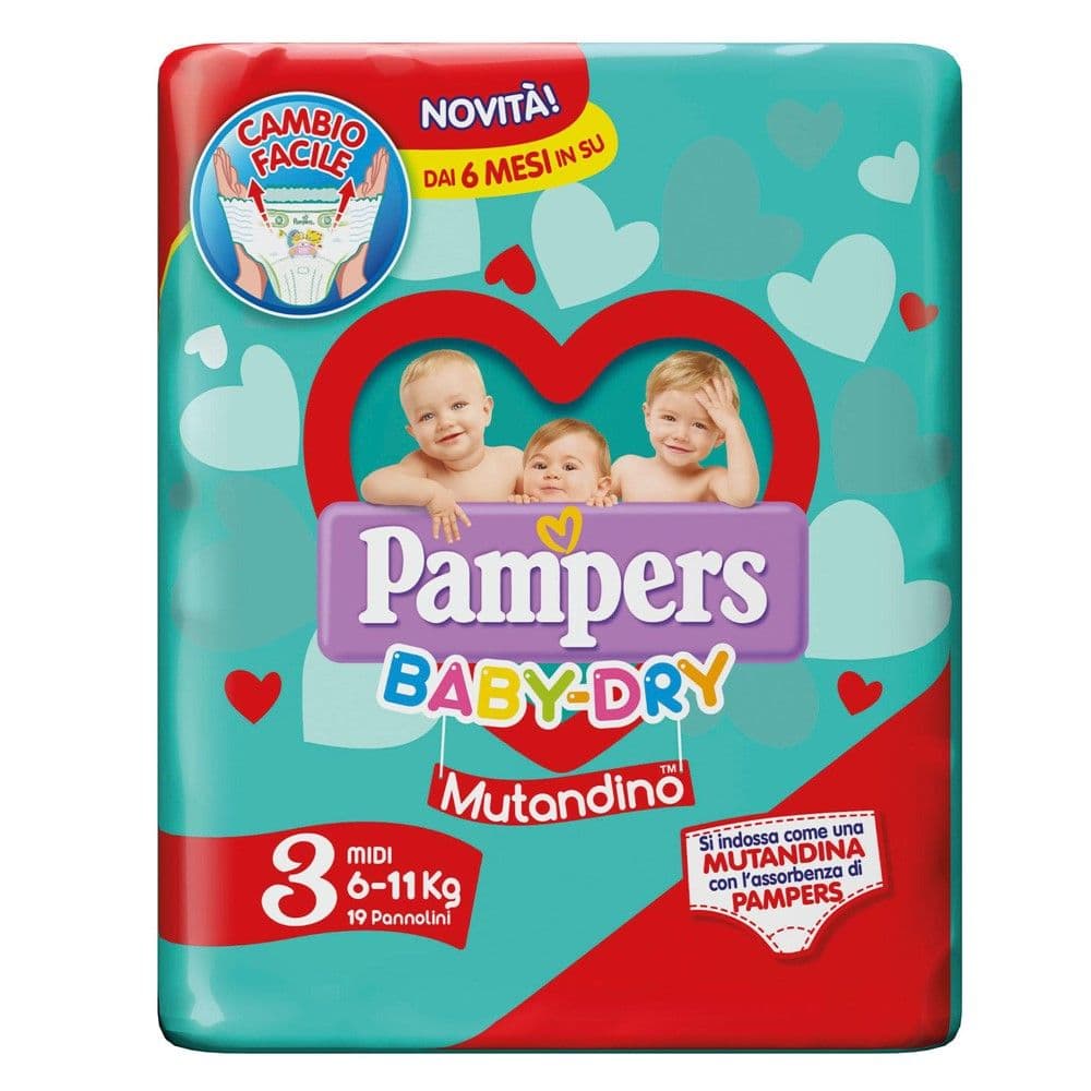 Panolina për bebe, Baby Dry, Pampers, pambuk, Midi, nr. 3, 6-11 kg, 19 copë, mbathje