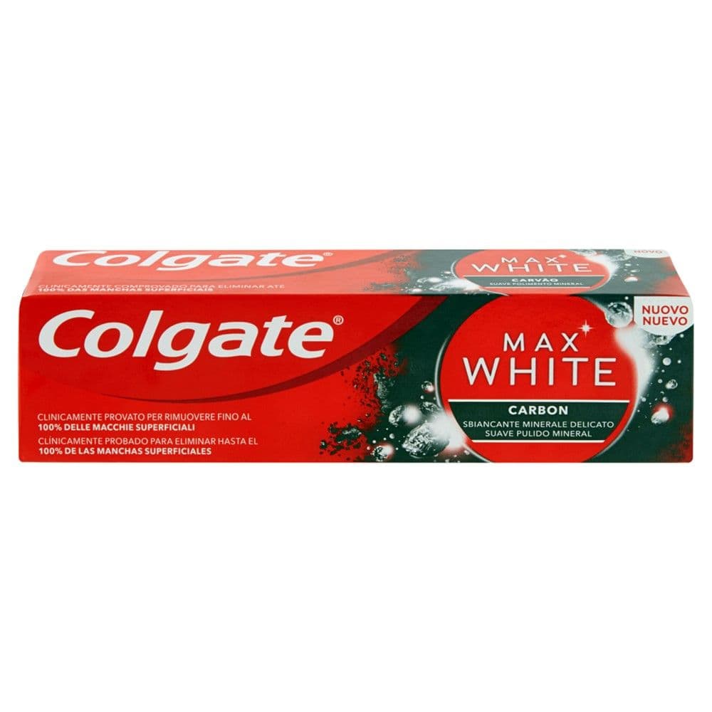 Pastë dhëmbësh me karbon, Max White, Colgate, plastikë dhe alumin, 75 ml, e kuqe dhe e zezë, 1 copë