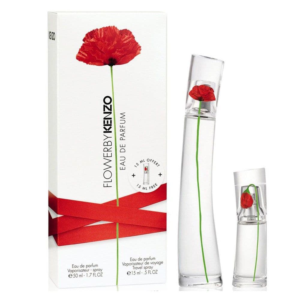 Set për femra, Flower by Kenzo, Kenzo, qelq, parfum EDP 50 ml, parfum EDP 15 ml, e bardhë dhe e kuqe, 2 copë, 1 pako