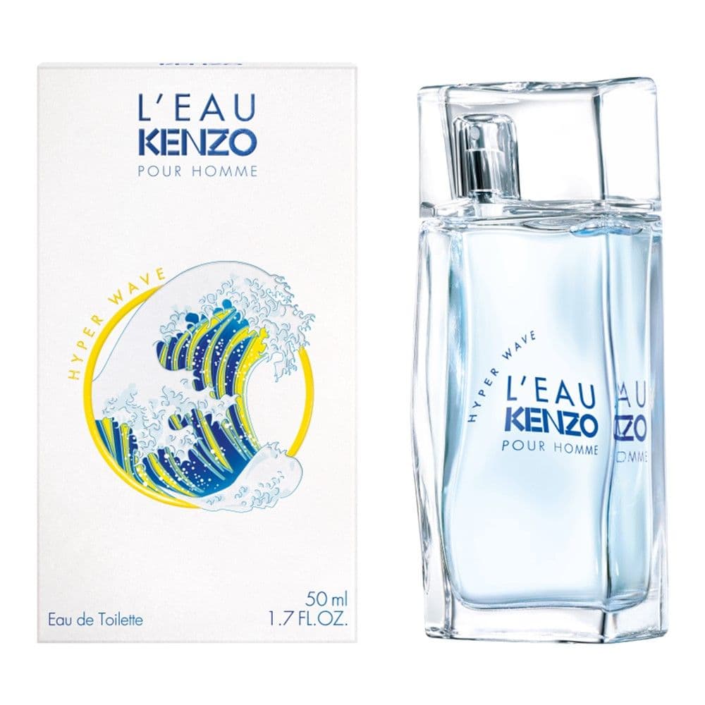 Parfum për meshkuj, L'Eau pour Homme Hyper Wave, Kenzo, EDT, qelq, 50 ml, blu dhe e bardhë, 1 copë