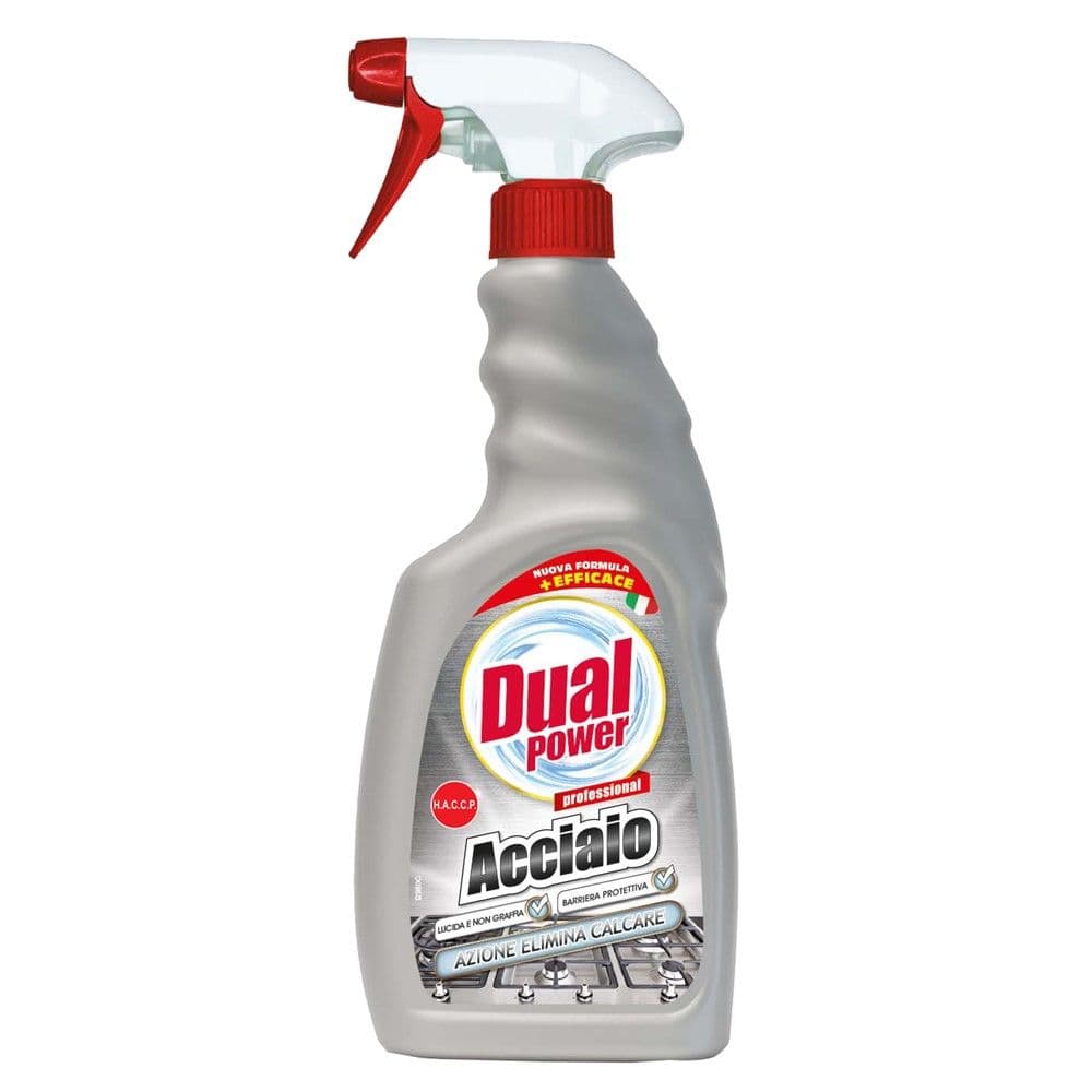 Detergjent sprai për sipërfaqet e çelikut dhe inoksit, Dual Power, plastikë, 500 ml, gri, 1 copë