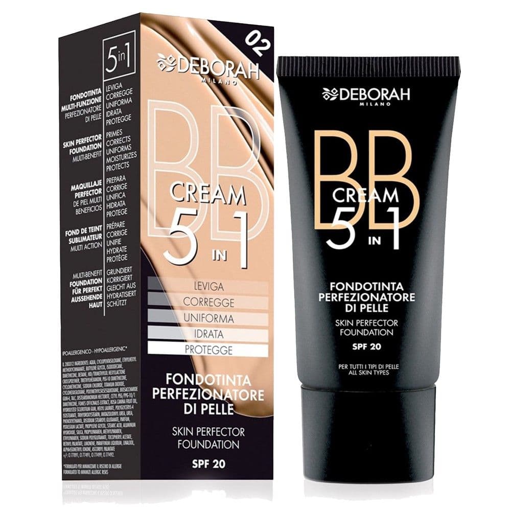 Fondatinë e lëngshme 5 në 1 për makeup, 02 Beige, BB Cream, Deborah, plastikë, 30 ml, bezhë, 1 copë