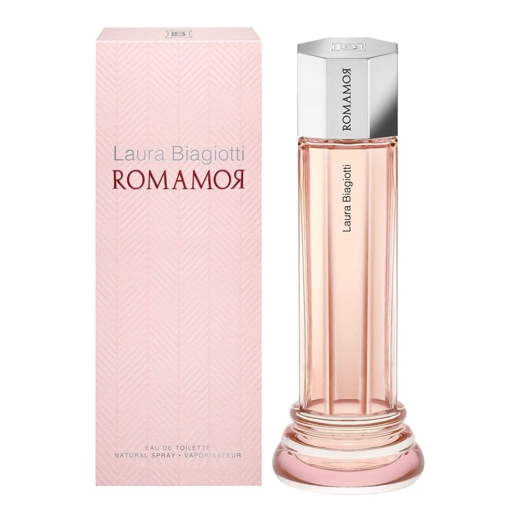 Parfum për femra, Romamor, Laura Biagiotti, EDT, qelq, 100 ml, rozë dhe argjend, 1 copë