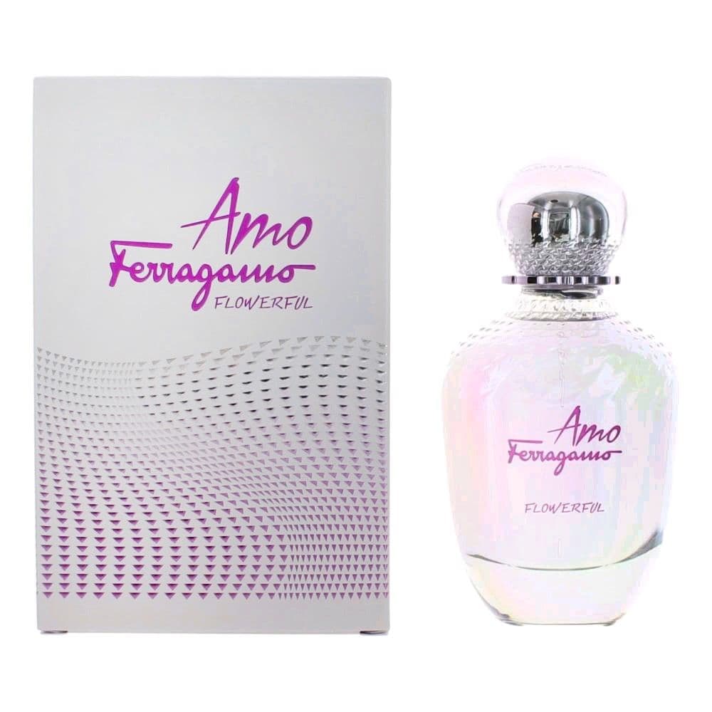 Eau de toilette (EDT) për femra, Amo Flowerful, Salvatore Ferragamo, qelq, 100 ml, e bardhë dhe lejla, 1 copë