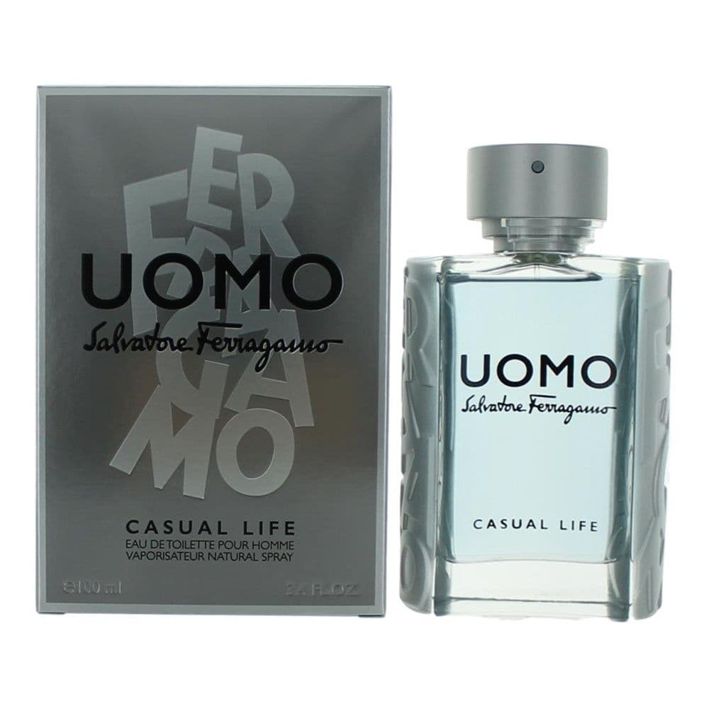 Parfum për meshkuj, Salvatore Ferragamo, Uomo Casual Life, EDT, qelq, 100 ml, argjend, e kaltër dhe transparente, 1 copë