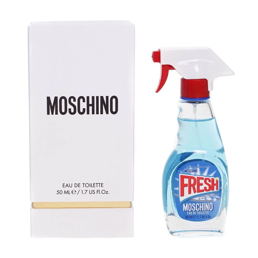 Parfum për femra, Moschino, Fresh Couture, EDT, qelq dhe plastikë, 50 ml, blu, e kuqe dhe e bardhë, 1 copë