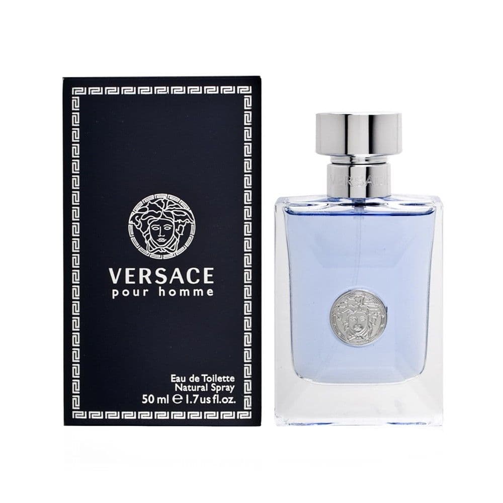 Parfum për meshkuj, Versace, Pour Homme, EDT, qelq, 50 ml, blu, argjend dhe transparente, 1 copë