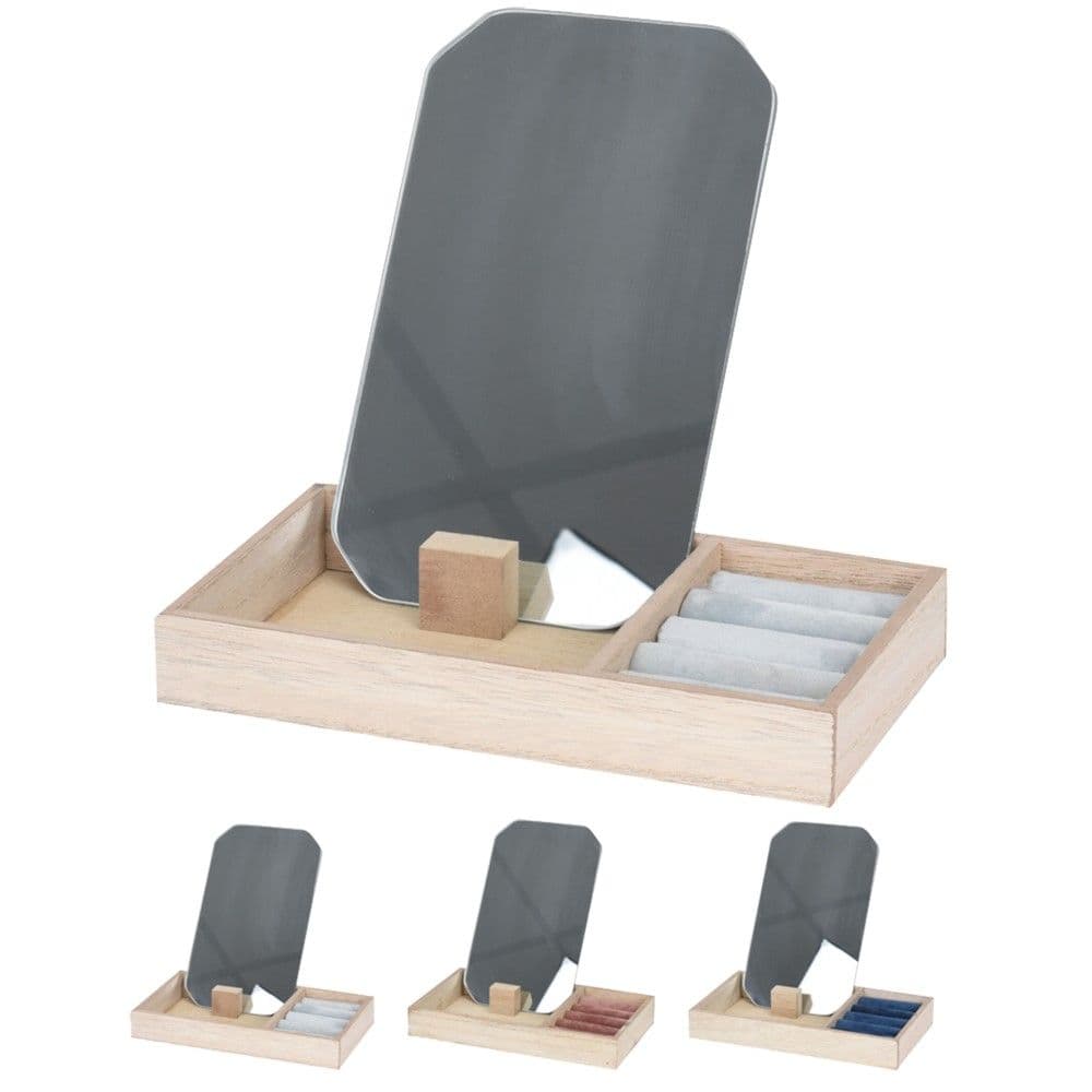 Kuti mbajtëse kozmetike me pasqyrë, dru, plastikë dhe qelq, 21x12x3 cm, mikse, 1 copë
