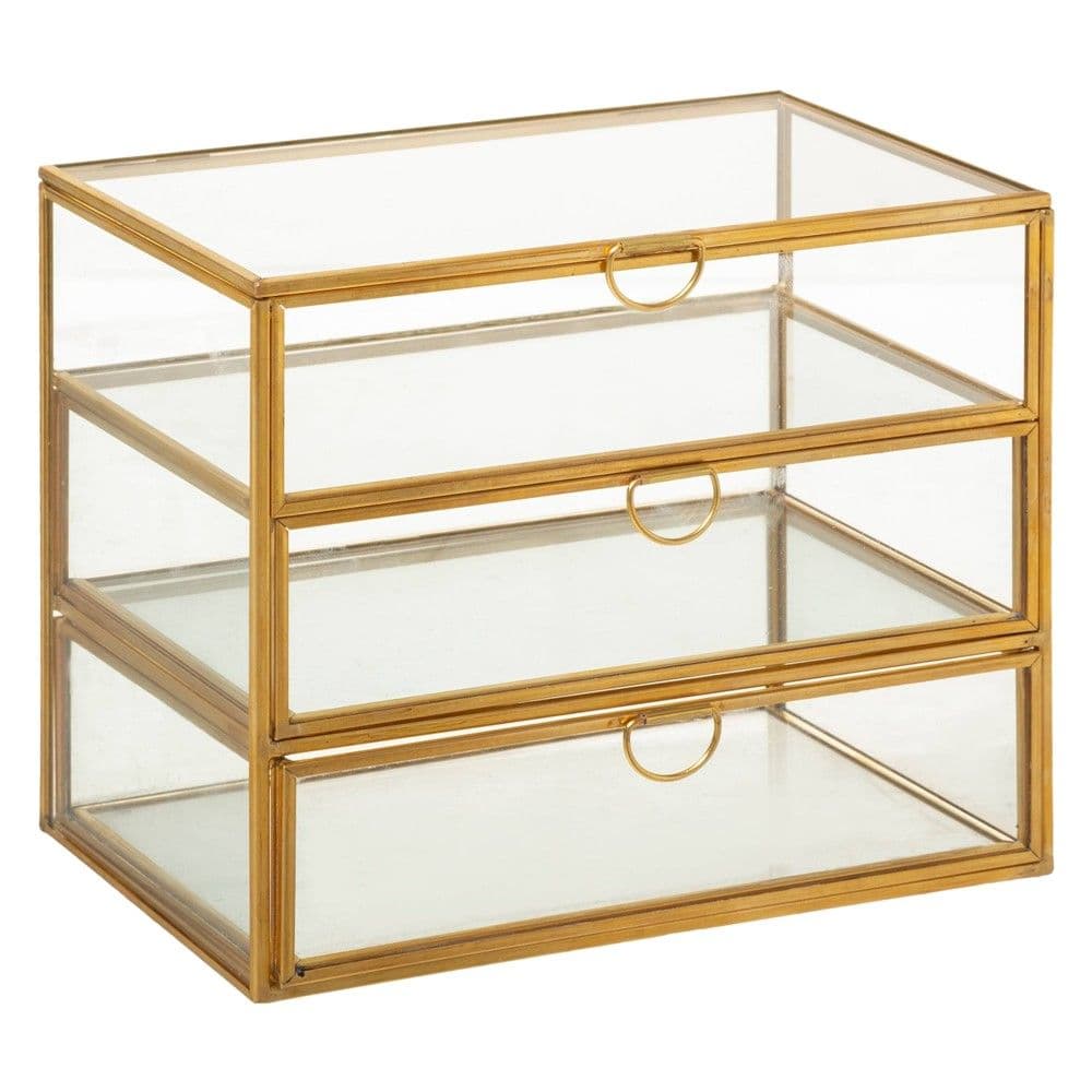 Kuti xhami për bizhuteri, Atmosphera, metal dhe qelq, 18x12x15 cm, transparente dhe gold, 1 copë