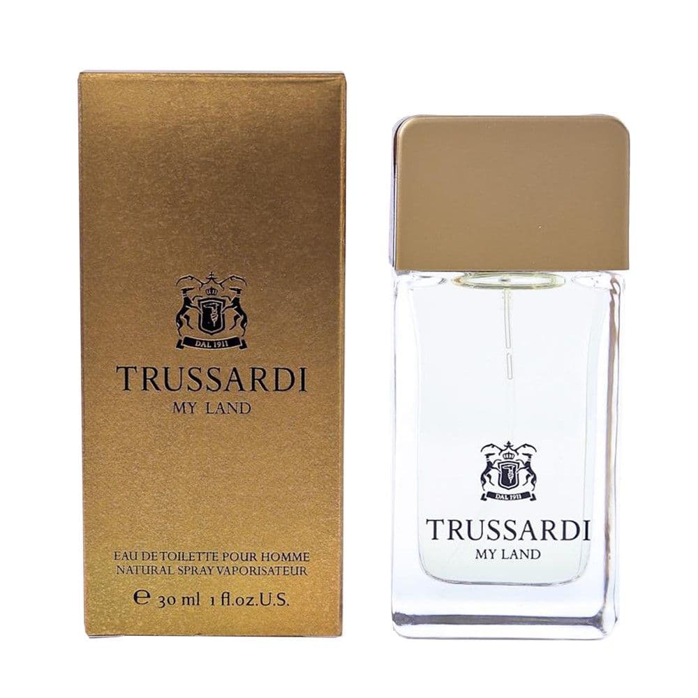 Eau de toilette (EDT) për meshkuj, My Land, Trussardi, qelq, 30 ml, e zezë dhe gold, 1 copë