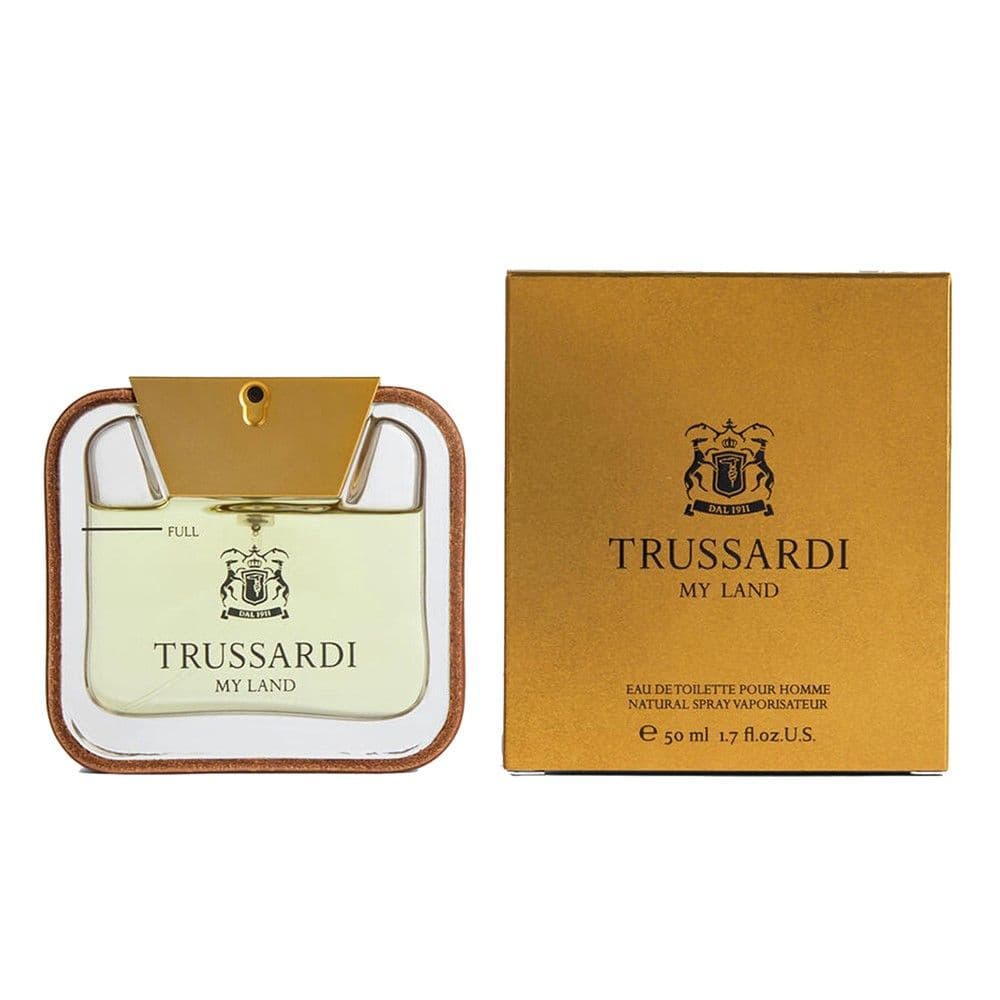 Parfum për meshkuj, Trussardi, My Land, EDT, qelq, 50 ml, e zezë dhe gold, 1 copë