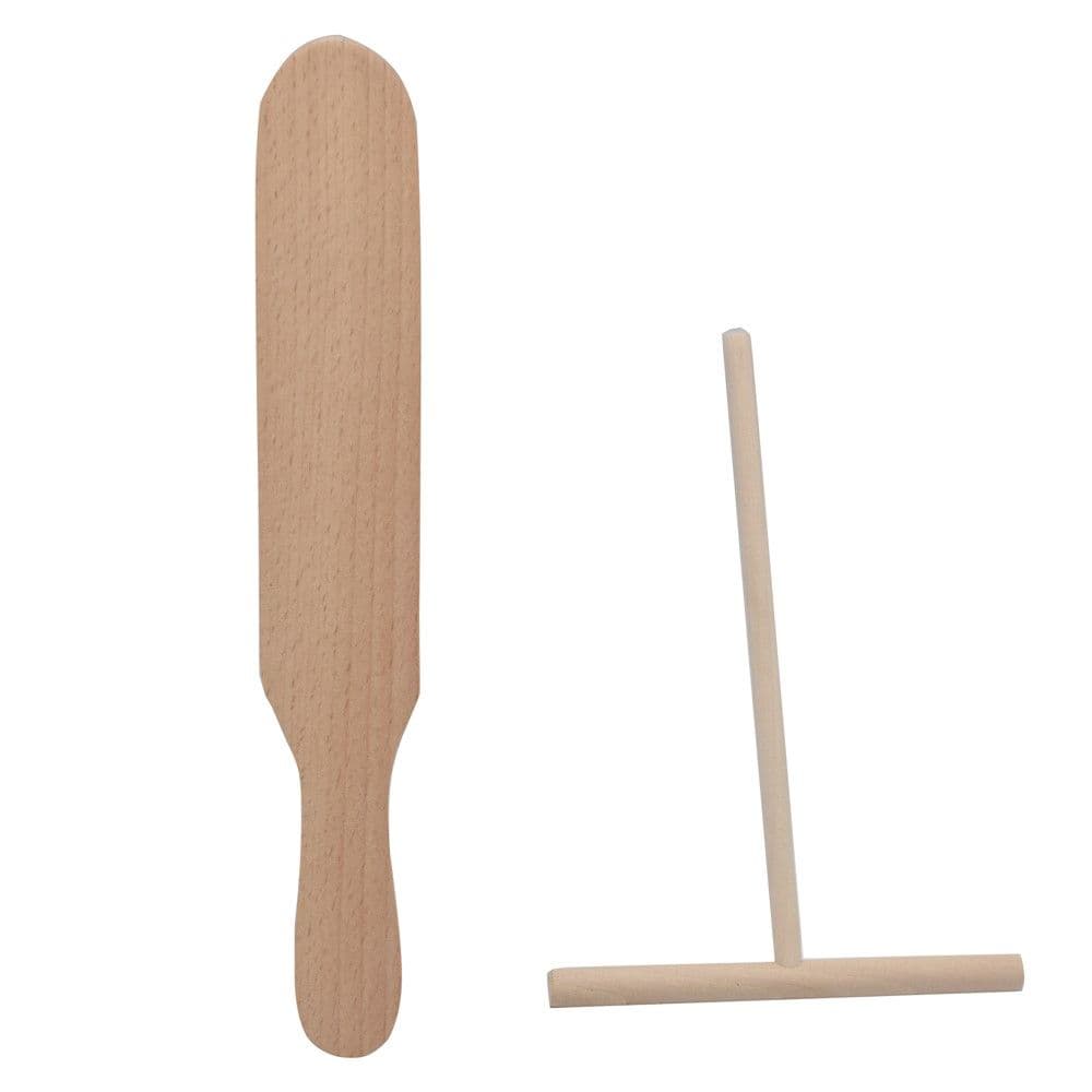 Set spatul gatim krepa, dru natyral, kafe, 24.7x4 cm / 16.5x16.5 cm