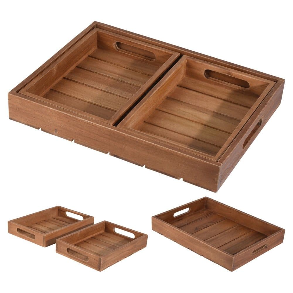 Set tabaka shërbimi (PK 3), dru teak, kafe, 29x39 cm