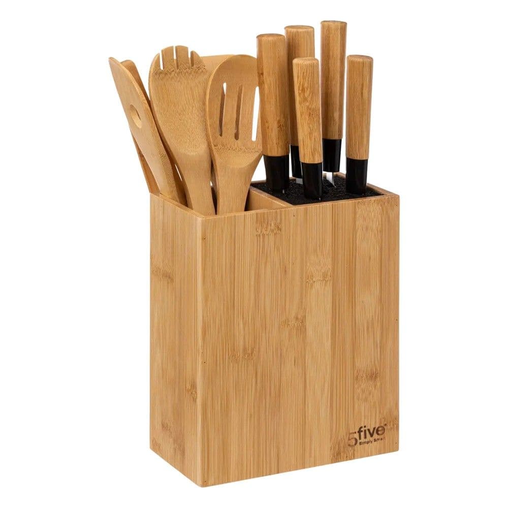 Set thika dhe aksesorë përzierje (PK 11), bambu/inoks, kafe, 10x17.5xH35 cm