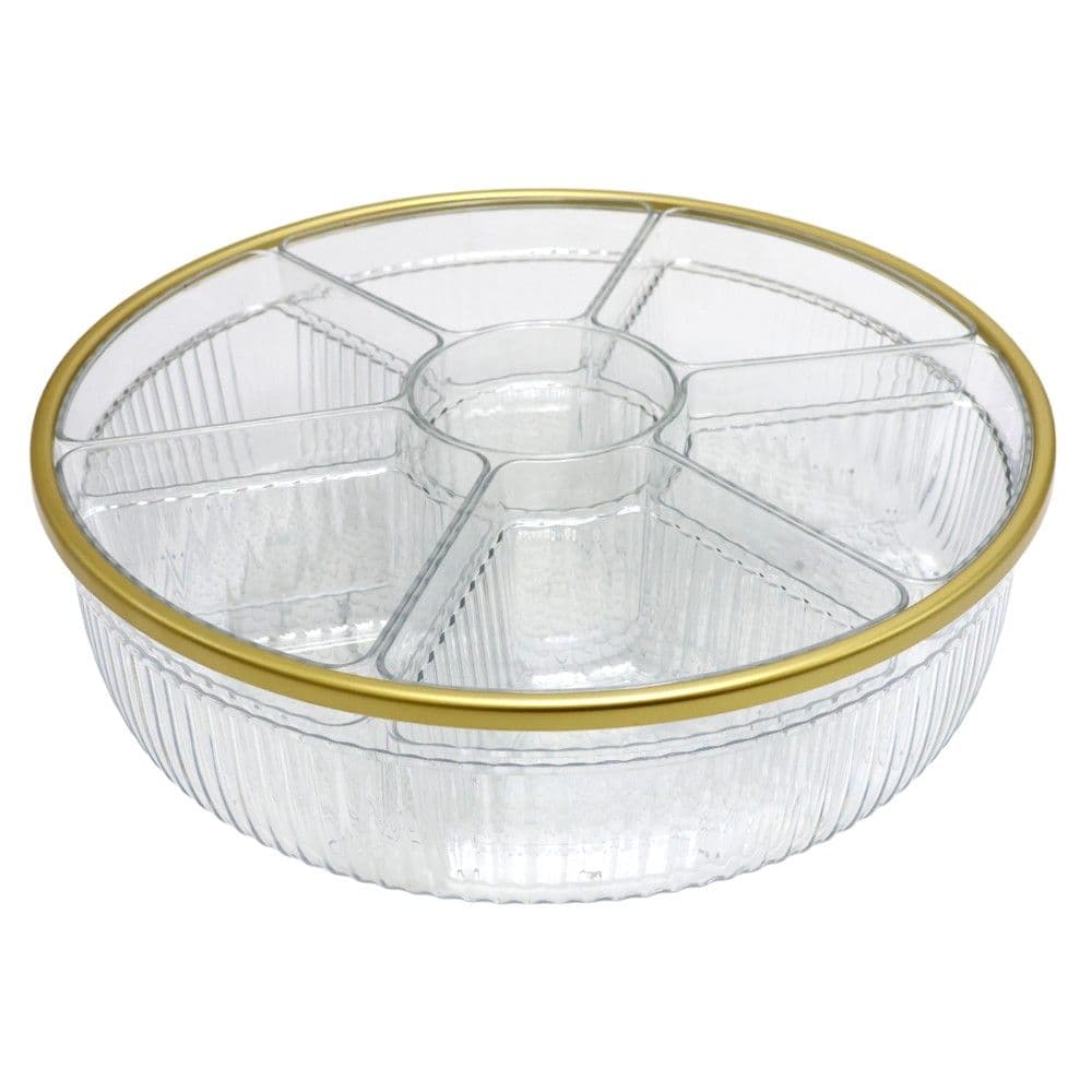 Tas kokteil me 7 ndarje dhe rrotullim, plastike, transparente/konturë floriri, Dia.30xH9 cm