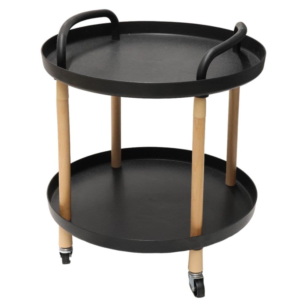 Stendë me 2 kate, plastike/dru, e zezë, Dia.47xH43 cm