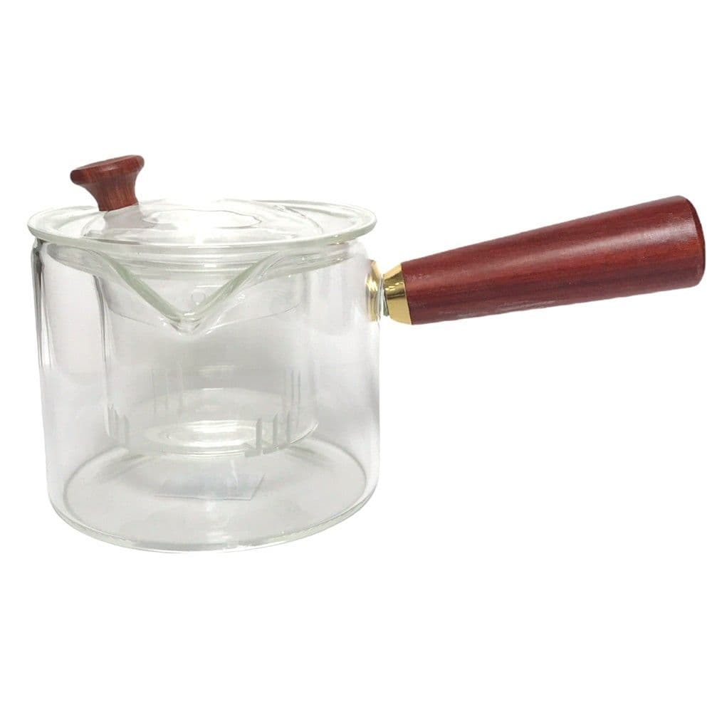 Çajnik me filtër dhe dorezë, qelq / dorezë druri, transparente, H9 cm / 600 ml
