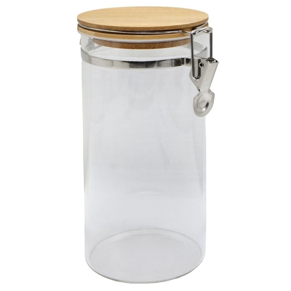Kavanoz hermetik me kapak bambu, qelq/bambu, transparente, H18.5 cm / 1.2 Lt