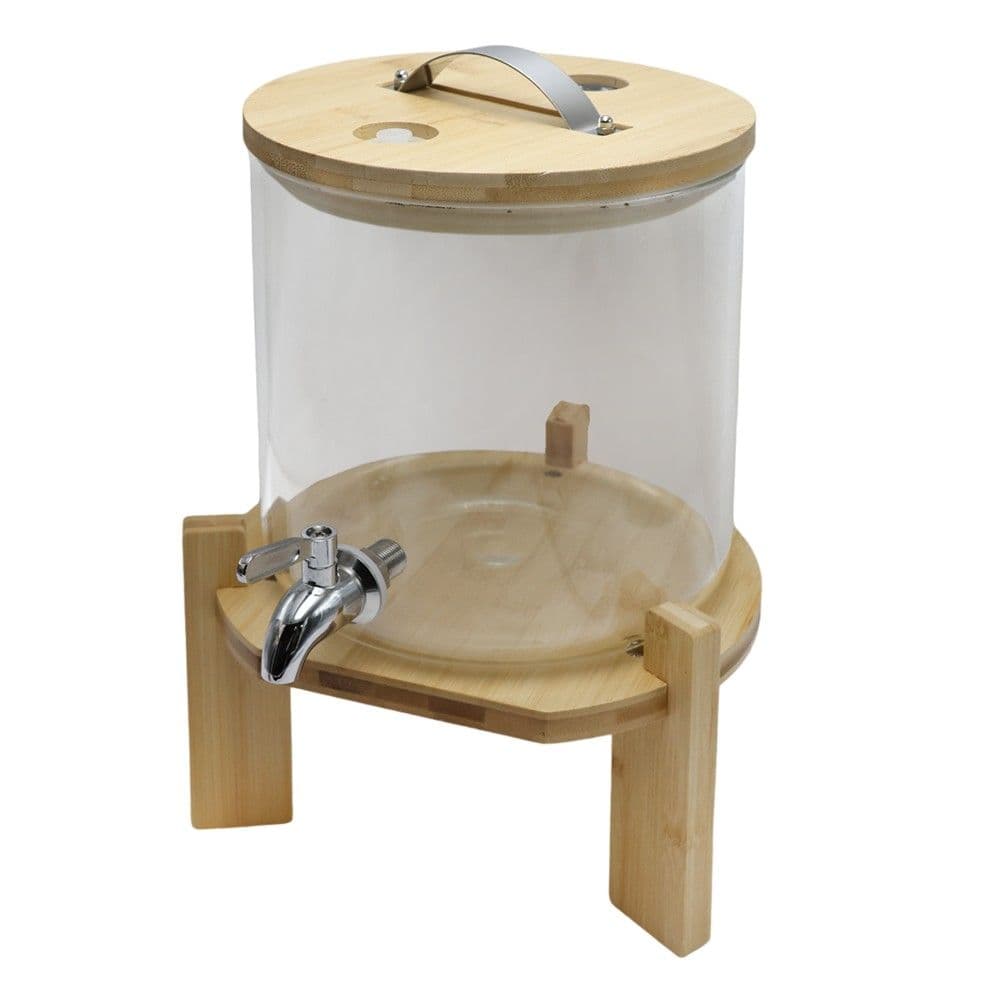 Kavanoz dispencer me rubinet dhe termometër, qelq/bambu, transparente, H34 cm / 5 Lt